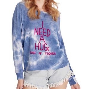 ⭐️Wildfox cut out pullover blue cloud tie dye I need a huge glass NWT size med